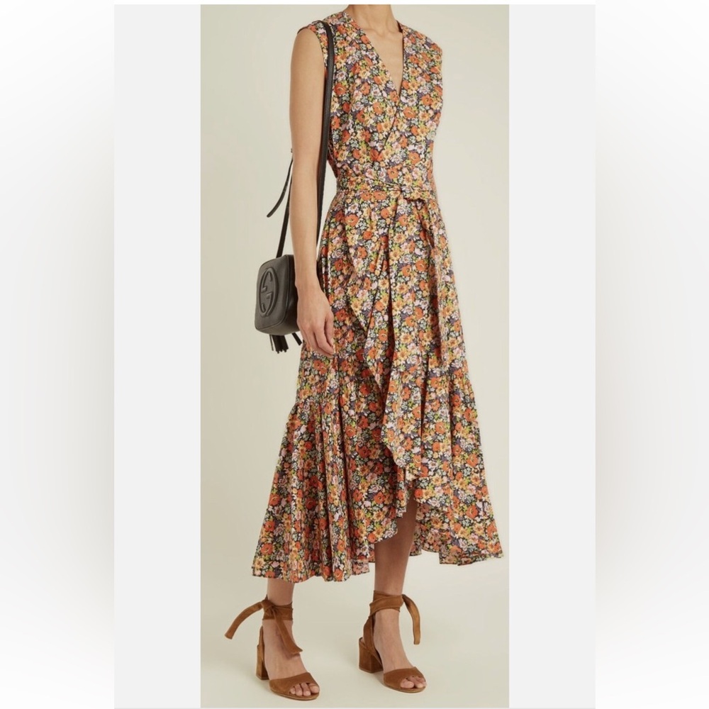Rebecca Taylor Moonlight Print Poplin Ruffle Wrap Dress Size 6